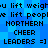 Blue pixelated background with repeated text phrases in black block letters, including 'lift weigh', 'lift people', 'NORTHERN', 'CHEER', and 'LEADERS =]'.