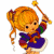 A pixelated cartoon character with orange hair holding a golden staff on the left, next to green text reading "Original Icons .com" on a dark green background.
