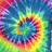 A static image with a tie-dye pattern on the left and green background with pink text reading 'thats groovy', 'for out man', and 'peace! II U' on the right.