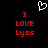 Black background with red pixelated text 'I LOVE Lyss' on both sides and a white heart outline above center.