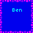Blue background with pink pixelated border and four instances of cyan text "Ben" at corners.