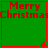 Green square with red border displaying "Merry Christmas" text and small red star icons at bottom corners.