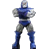Pixelated figure in blue and gray armor with hooded head, standing against solid light gray background.
