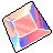 Pixelated diamond-shaped icon with gradient colors transitioning from pink to blue, outlined in black against a gray background.