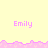 Pixelated image with repeated 'Emily' text in pink on a pale yellow background, bordered by jagged pink patterns.