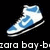 Pixelated blue and white object resembling a shoe or boot with curved lines on black background, partially obscured text below.