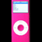 Pixelated pink iPod with white circular click wheel and blue-accented screen, accompanied by pixelated text reading 'Ipods', 'ROCK!!!', and 'ILY Ipods!' on black background.