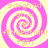 Four identical spiral patterns with pink and yellow hues, each containing scattered text fragments in orange. The spirals form a on a solid background