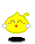 Yellow pixelated doll avatar with closed eyes and red plus sign mouth on left, same doll with open eyes, red vertical mouth, and blue question mark above head on right.