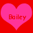 Two pink hearts on a red background with the name Bailey written in pixelated text inside each heart.