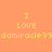 Pixelated text on an orange background displays 'I LOVE damiracle99' in two identical horizontal with yellow-orange lettering