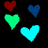 Pixelated heart shapes and text 'emollicious' in various color schemes across multiple