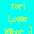 Yellow pixelated text on colored backgrounds: 'Tori', 'Love8', and a smiley face ':)' in four with cyan, light blue, pink, and light blue sections
