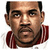 Pixelated static icon of a man's face with dark hair and red clothing against white background