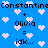 Pixelated blue background with pink hearts and repeated text elements including 'Constantine', 'Olivia', '+', '=', 'idk...', arranged in a pattern