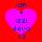 Four identical pink heart-shaped icons with blue text on a red background, each displaying 'ian + izzi 4eva <3' in pixelated font.