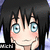 Pixelated anime-style character with black hair, large blue eyes, and pink cheeks, rendered in a low-resolution digital art style.