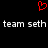 Red pixelated heart symbol above repeated white text 'team seth' on black background.