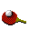 Pixelated red paddle with green handle and white ball in various positions