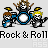 Pixel art band of three musicians with drums, guitar, and microphone under "Rock & Roll" text; animation shows drumstick motion across frames.