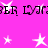Pixelated pink background with repeated black text fragments and white star shapes in various sizes and positions.