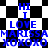 Blue text on a black-and-white checkered background with repeated phrases and symbols.