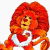 A pixelated cartoon character with red hair holding a heart-shaped object, next to green text on a dark background.
