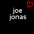 Pixelated text 'joe jonas' appears twice on a black background with a red heart symbol above the left instance.