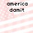 Pixelated text 'america damit' on a pink and white striped background with white dots.