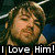 Pixelated close-up of a person with light brown hair and a beard, wearing a blue garment, with text overlay reading "I Love Him!" at the bottom.