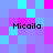 Pixelated of cyan, purple, and magenta squares with four instances of the text 'Micaila' in black pixel font