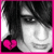 Pixelated grayscale portrait of a person with dark hair and closed eyes, framed by bright pink border with broken heart symbol in bottom left.