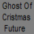 Pixelated 4-frame contact sheet of a black-and-white ghost character with white face against gray background, featuring text "Ghost Of Cristmas Future" in top-left corner.