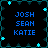 Four identical display blue text on black backgrounds with teal decorative borders and scattered light-blue star-like pixels
