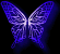 Animated contact sheet of four butterfly frames with glowing wireframe wings in blue and purple hues against a black background.
