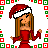 A static contact sheet of an animated Christmas-themed buddy icon featuring pixelated characters and repeating text elements in red, green, and white.