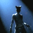 Pixelated static image of a dark humanoid figure with glowing white highlights against a blue gradient background, appearing as an AOL Instant Messenger buddy icon.