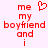 Red pixelated text 'me my boyfriend and i' with a heart symbol above the first version, displayed on white background.