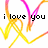 Pixelated text 'i love you' appears below a colorful, abstract line drawing of intertwined yellow and pink lines on white background.