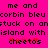 Bright pink background with black pixelated text repeating phrases and red pixelated accents on the word 'cheetos'.