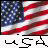 Static pixelated image of the United States flag with red and white stripes, blue field with white stars, and black text reading 'USA' below.