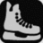 Black-and-white icon with four distinct symbols: ice skate, crown, hourglass, and coiled rope arranged in a