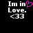 Black background displays white text 'Im in Love.' with '<33' below, where the 'o' is replaced by a pink pixelated heart on left side.
