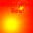 A four- of identical orange-yellow gradient backgrounds with red text reading 'MadelynH4 Rox!' and a bright yellow circular light effect