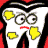 Red background with pixelated tooth character holding gun, repeating text 'when good teeth 90' and white geometric shapes in