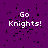 Purple background with white pixelated text reading 'Go Knights!' in five positions, scattered black pixel artifacts across the image.