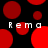 Red circular shapes on black background with repeated 'rema' text in white pixelated font, some circles partially cut off by the frame.