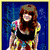 six pixelated images showing a woman with long brown hair in various poses: singing into a microphone, playing guitar, and standing against different backgrounds