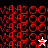 Red pixelated text repeats across four quadrants with a white star on black background and a black star on white background.