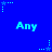 Blue background with repeating light blue text 'Any' and star-shaped pixel patterns connected by dotted lines.